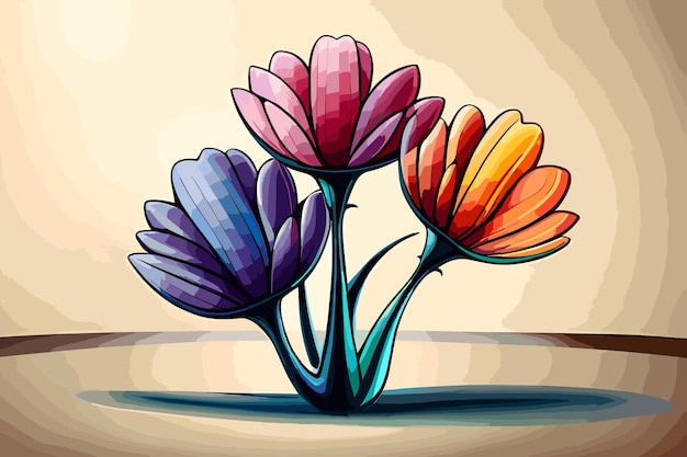 Illustration von bunten Blumen im Cartoon-Stil auf beigem Hintergrund