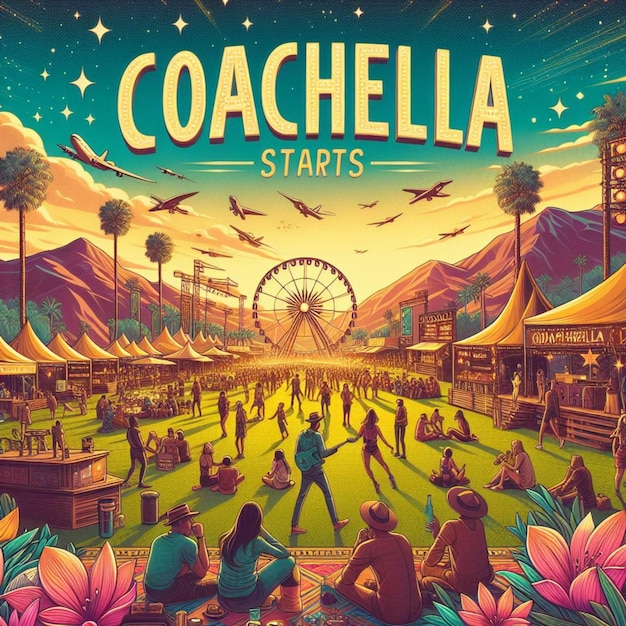 Illustration von Coachella beginnt die Feier mit dem Riesenrad