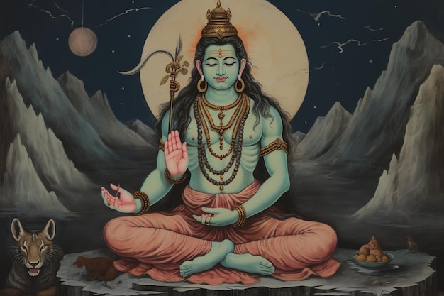 Illustration von Craft ein detailliertes Gemälde, das Lord Shiva mit