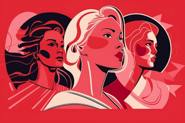 Illustration von drei Frauen. Feminismus. Frauentag