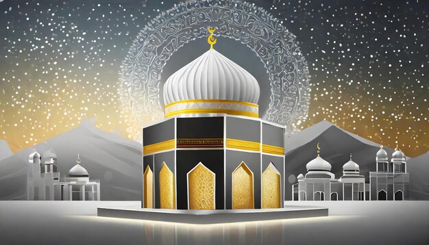 Illustration von Eid Mubarak Glücklicher Eid-Hintergrund mit der Kaaba