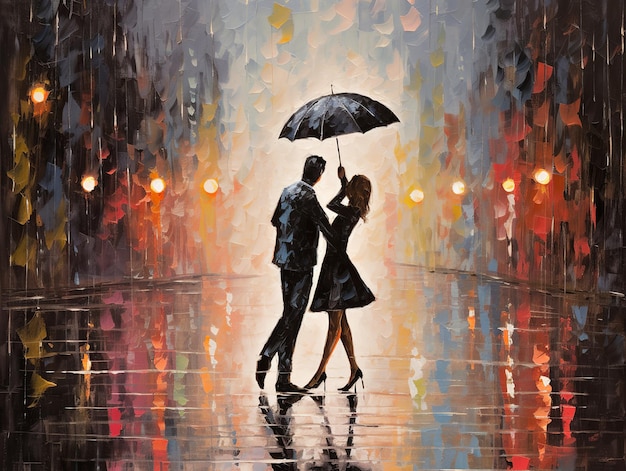 Illustration von einem Paar, das im Regen tanzt