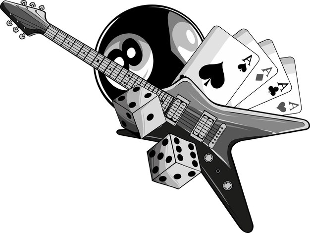 Foto illustration von elektrische gitarre mit casino-spiel
