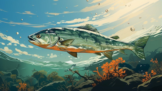 Illustration von Fischen und Wassertieren