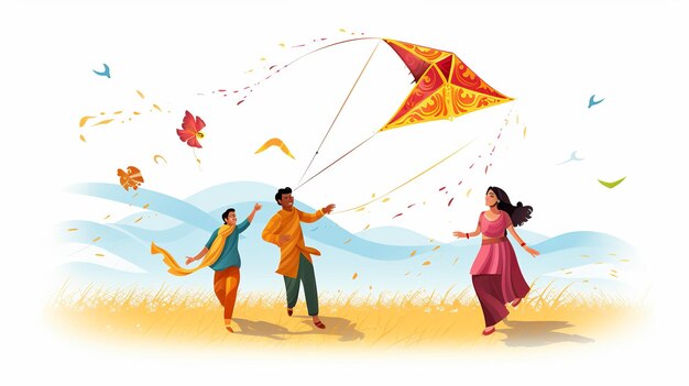 Illustration von Fliegendrachen für den Feiertag Makar Sankranti Hindu