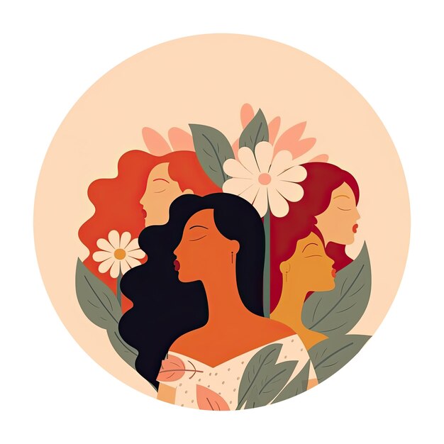 Illustration von Frauen und Blumen im flachen Stil in Kreiskomposition