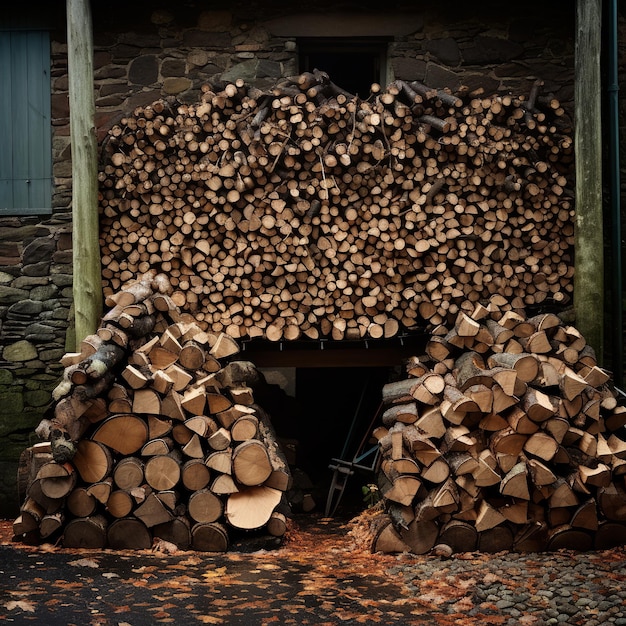 Foto illustration von für den winter gelagertem brennholz