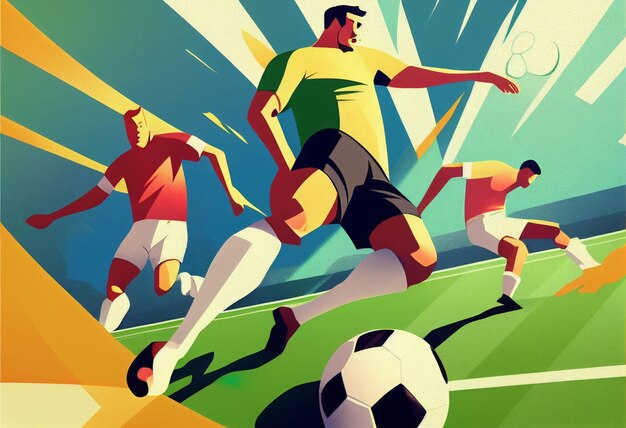 Illustration von Fußballspielern, die auf dem Feld gegeneinander antreten Erstellt mit generativer KI-Technologie