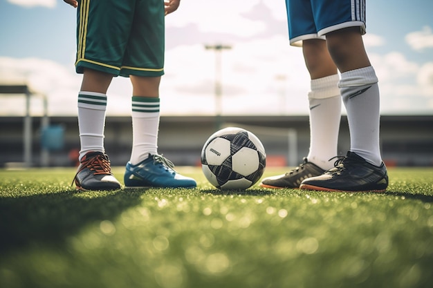 Illustration von Fußballspielern, die nachts auf dem Fußballplatz stehen