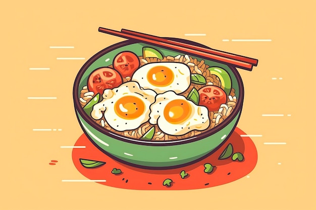 Illustration von gebratenem Reis. Illustration von Lebensmitteln. Generative KI