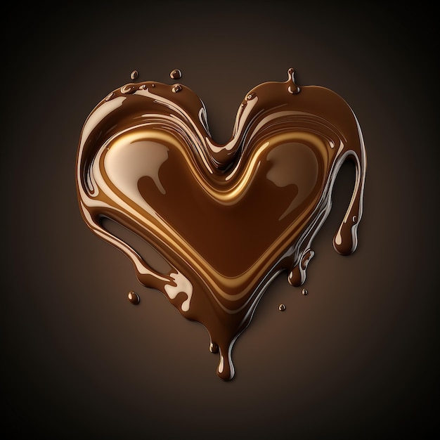 Illustration von geschmolzener Schokolade in Form eines Herzens isoliert auf schwarzem Hintergrund Valentinstag