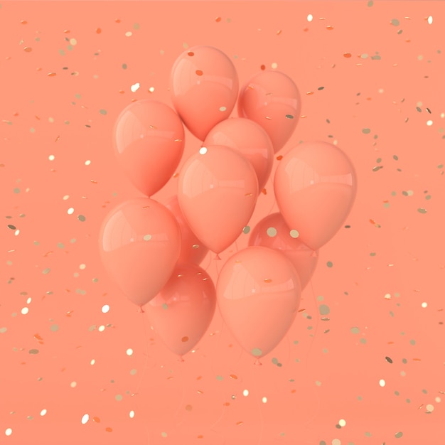 Illustration von glänzendem Gold, pastellfarbenen Luftballons und Konfetti-Hintergrund