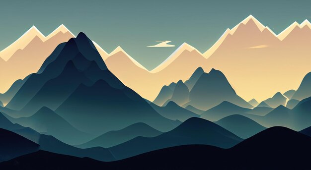 Illustration von großen Bergen mit einem wunderschönen Sonnenuntergang