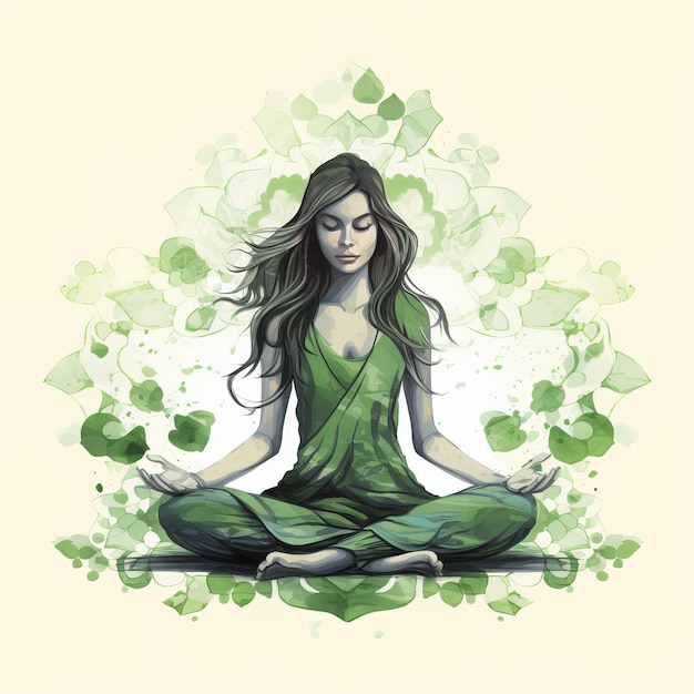 Illustration von grünen Frauen, die in Yoga-Lotus sitzen