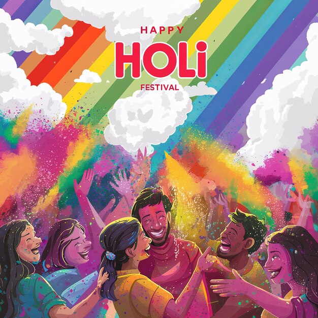 Illustration von Happy Holi in farbenfrohem Text