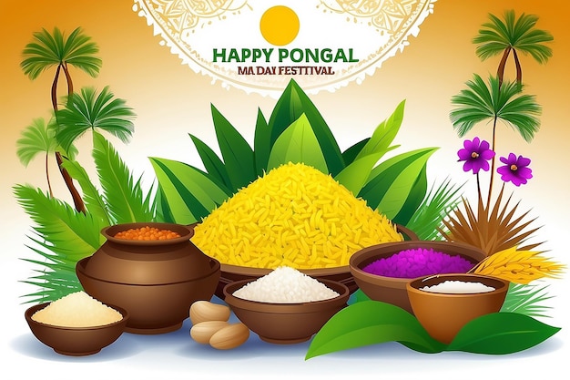 Illustration von Happy Pongal Holiday Harvest Festival von Tamil Nadu Südindien Grüße