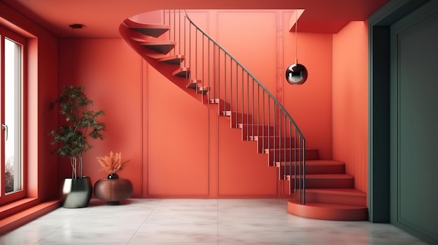 Illustration von Innenarchitektur im minimalistischen Stil mit Treppe Generative Ai