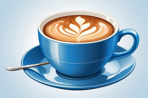 Illustration von Latte-Kaffee in einer blauen Tasse