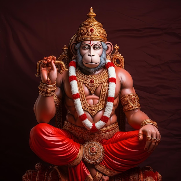 Illustration von Lord Hanuman auf rotem Hintergrund, traditioneller Hinduismus