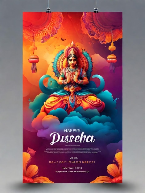 Foto illustration von lord rama, der ravana im navratri-festival indiens tötet poster für happy dussehra