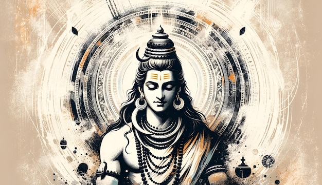 Illustration von Lord Shivas Porträt im Grunge-Stil für Maha Shivratri