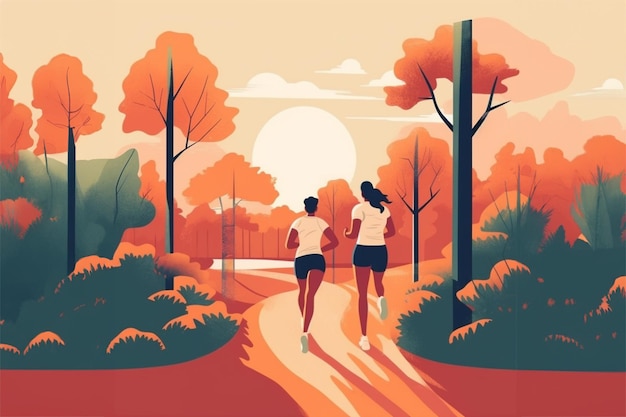 Illustration von Männern und Frauen, die im Park joggen