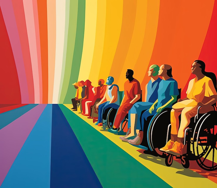 Foto illustration von menschen im rollstuhl und anderen im stil von kadir nelson