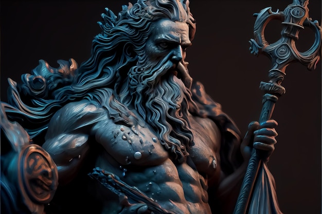 Illustration von Neptun Poseidon aus der Legende der verlorenen Stadt Atlantis AI