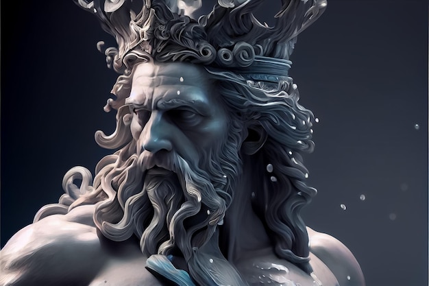 Illustration von Neptun Poseidon aus der Legende der verlorenen Stadt Atlantis AI