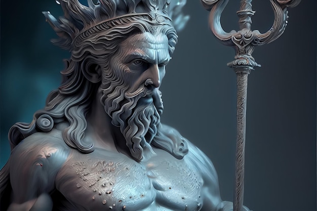 Illustration von Neptun Poseidon aus der Legende der verlorenen Stadt Atlantis AI