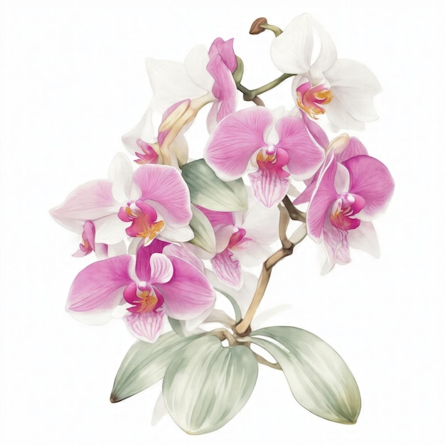 Illustration von Orchideenblüten im Aquarellstil auf weißem Hintergrund