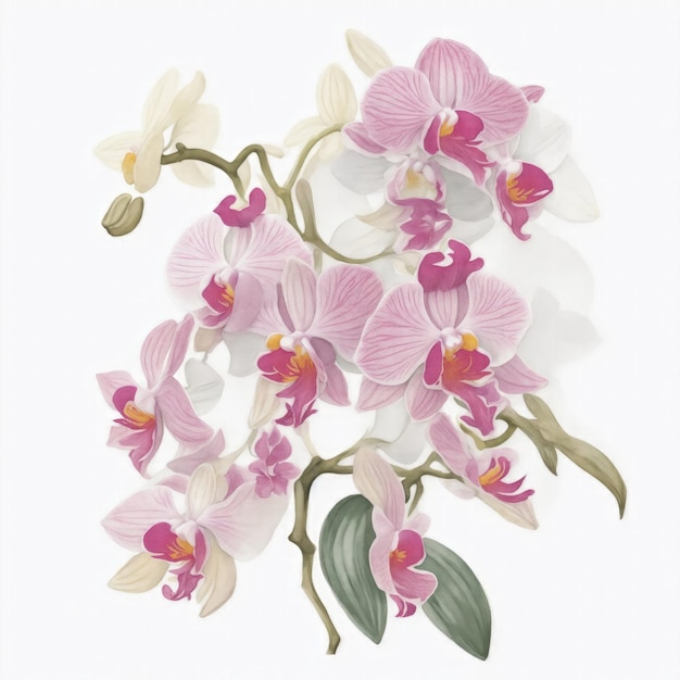 Illustration von Orchideenblüten im Aquarellstil auf weißem Hintergrund