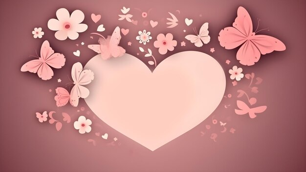 Illustration von rosa Vorlage kopieren Raum Herz oder Liebe Form und Blume und Schmetterling Ornament Design