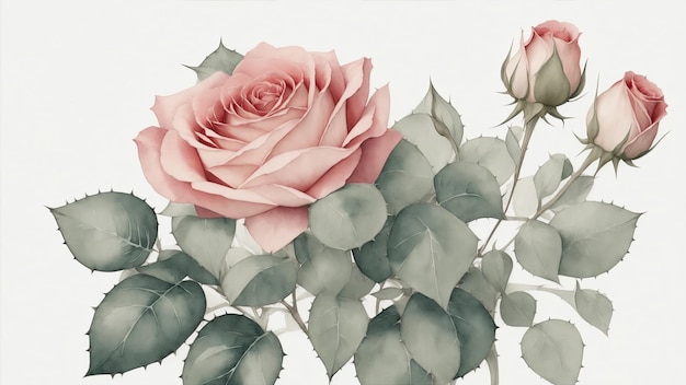 Illustration von Rosen im Aquarellstil auf weißem Hintergrund