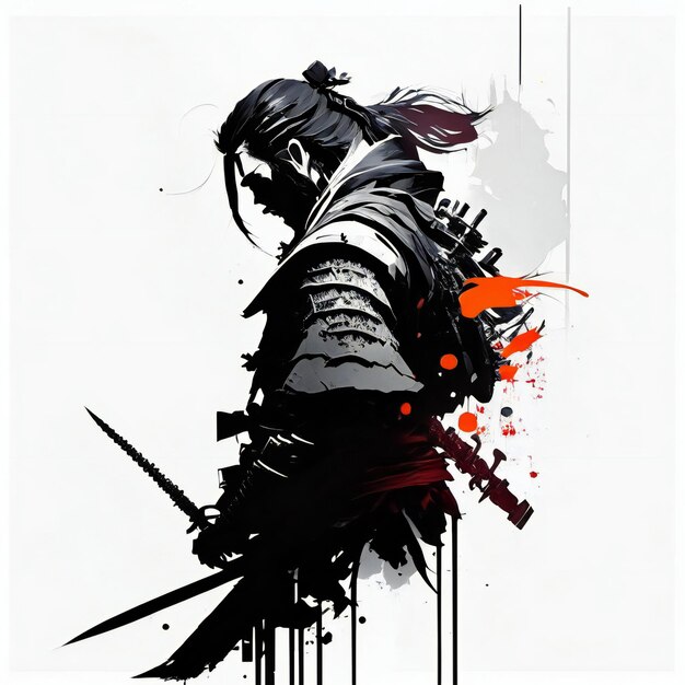 Foto illustration von samurai mit schwert-sketch-stil generative ki