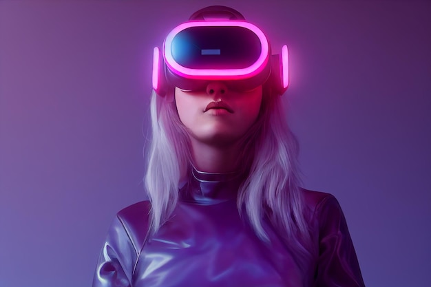Illustration von Silhouette mit Virtual-Reality-GerätVR, das in der 3D-Illustration der digitalen Welt arbeitet und spielt