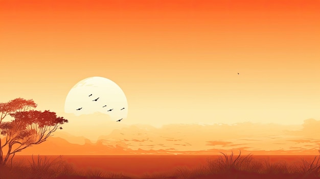 Illustration von Sonnenuntergang Webbanner mit Kopierraum Generative KI