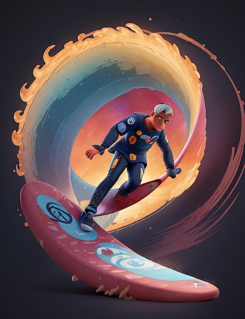 Illustration von Surfer und Surfbrett