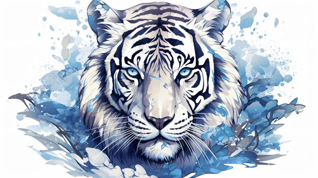 Foto illustration von tiger mit blauem schal auf weißem hintergrund