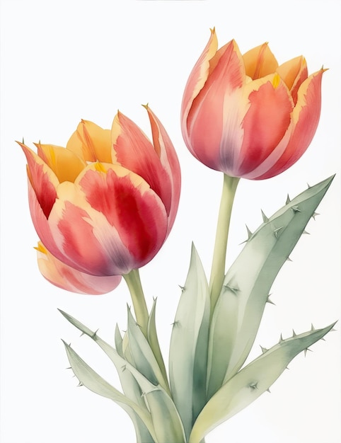 Illustration von Tulpen im Aquarellstil auf weißem Hintergrund