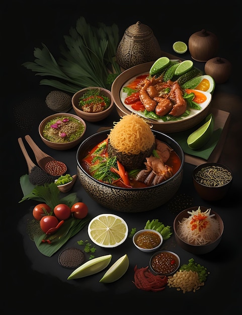Illustration von typischen indonesischen Speisen