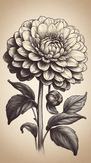 Illustration von Vector-Vintage-Dahlia im Bleistiftzeichnungsstil