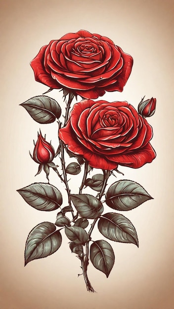 Illustration von Vector Vintage Red Rose im Bleistiftzeichnungsstil