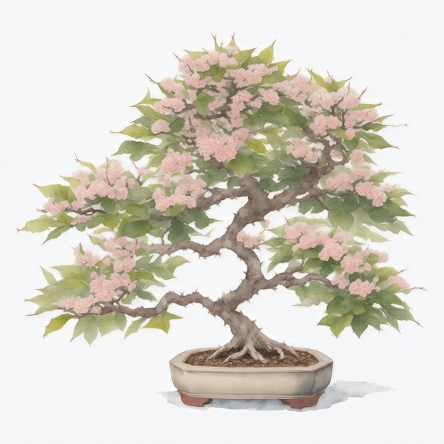 Foto illustration von viburnum-bonsai im aquarellstil auf weißem hintergrund