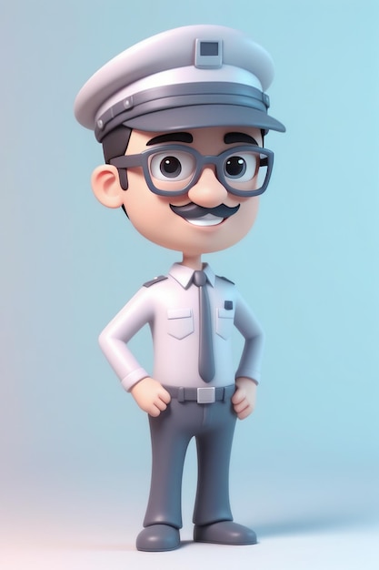 Illustration von Zeichentrickfilm Offizier 3D-Zeichentrickfilme von einem süßen lächelnden Po
