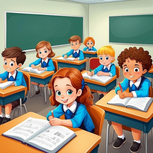 Illustration von Zeichentrickfilmen für Schulkinder im Klassenzimmer während des Unterrichts