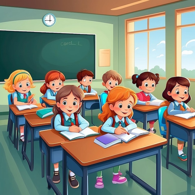 Illustration von Zeichentrickfilmen für Schulkinder im Klassenzimmer während des Unterrichts