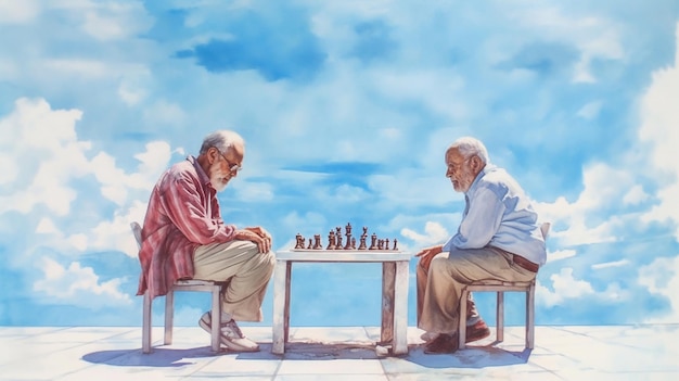 Illustration von zwei Großvätern, die Schach spielen