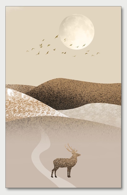 illustration wand poster dekor landschaft arts. Bunte Bäume mit türkisfarbenen und goldenen Blättern