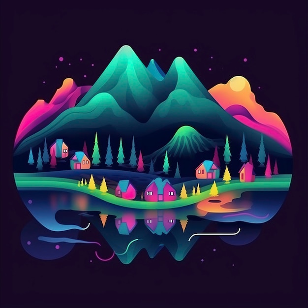 Illustration wunderschöne Landschaft mit lebendigen Farben